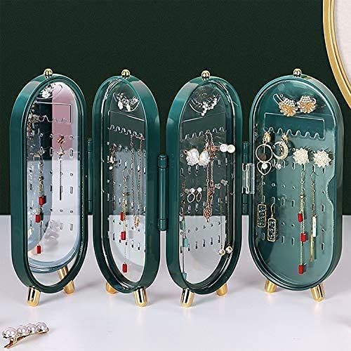 Foldable Jewelry Organizer With Mirror Earrings And Necklace Hanging Holder Beautiful Dustproof Display Jewellery Box