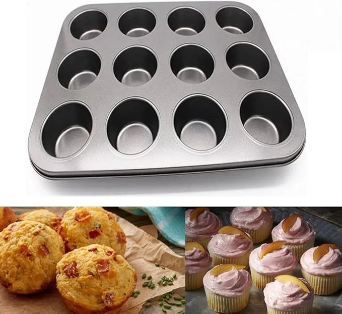Silicone Muffin Baking Pan & Large Cupcake Tray 12 Cup