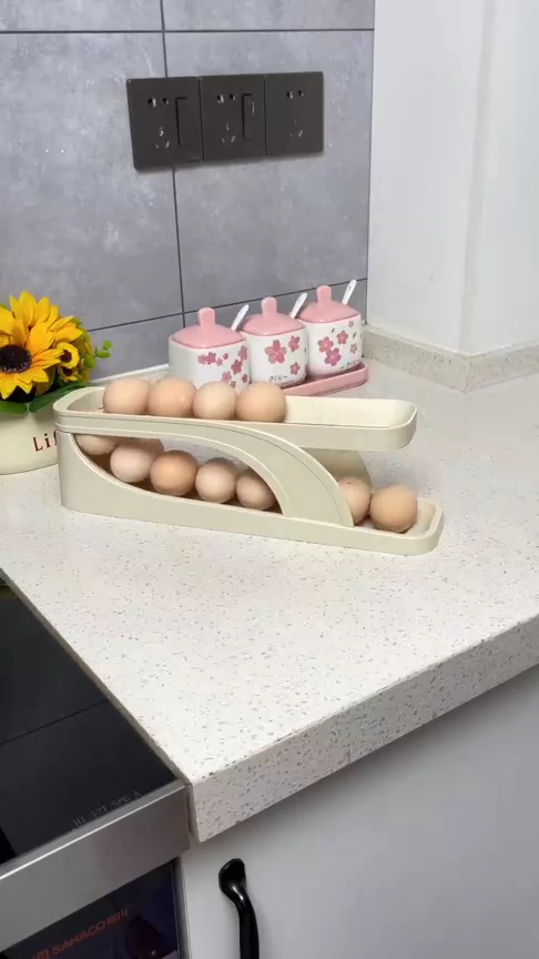2 Tier Egg Organizer Automatic Storage Tray