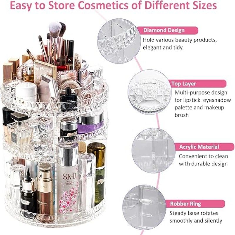 360 Rotating Diamond Cut Cosmetic Organizer Cosmetic Organizer