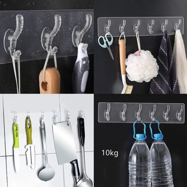 6 Hooks Transparent Self Adhesive
