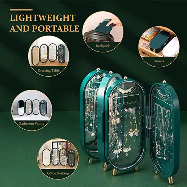 Foldable Jewelry Organizer With Mirror Earrings And Necklace Hanging Holder Beautiful Dustproof Display Jewellery Box