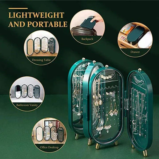 Foldable Jewelry Organizer With Mirror Earrings And Necklace Hanging Holder Beautiful Dustproof Display Jewellery Box