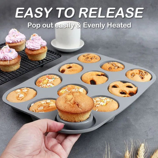 Silicone Muffin Baking Pan & Large Cupcake Tray 12 Cup