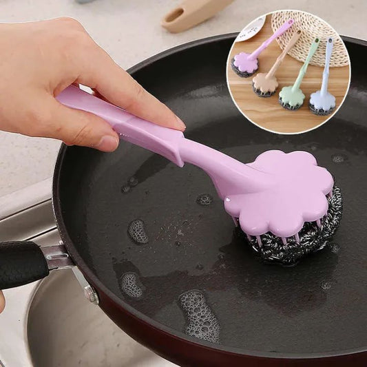 Stainless Steel Wool Ball Brush With Long Handle Kitchen Hanging Strong Cleaning